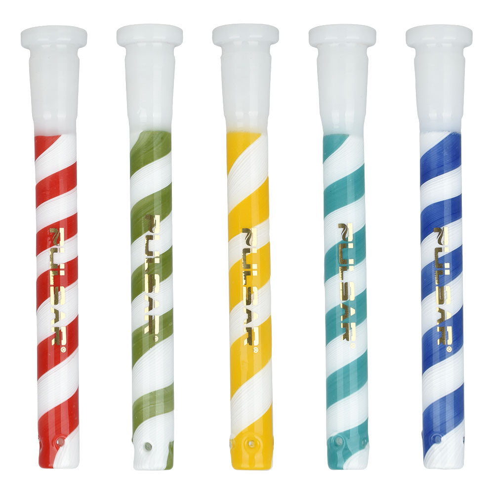 Pulsar Candy Stripe Downstem | 14mm | Asst Colors | 5pc Set - Smoke N’ Poke