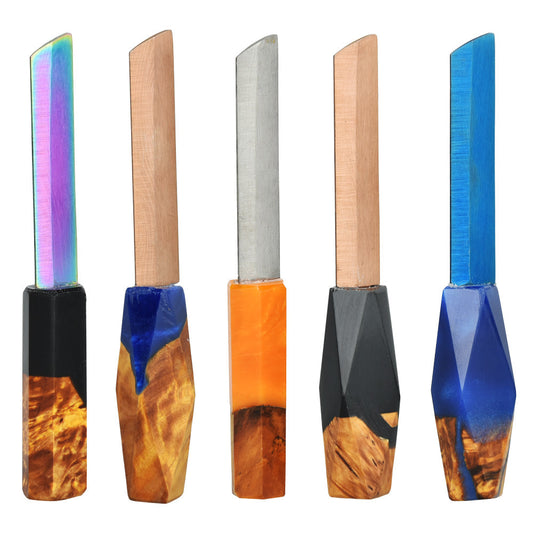 5PC SET - Worked Tip Square Resin/Wood Dab Tool - 4.25" / Assorted Colors