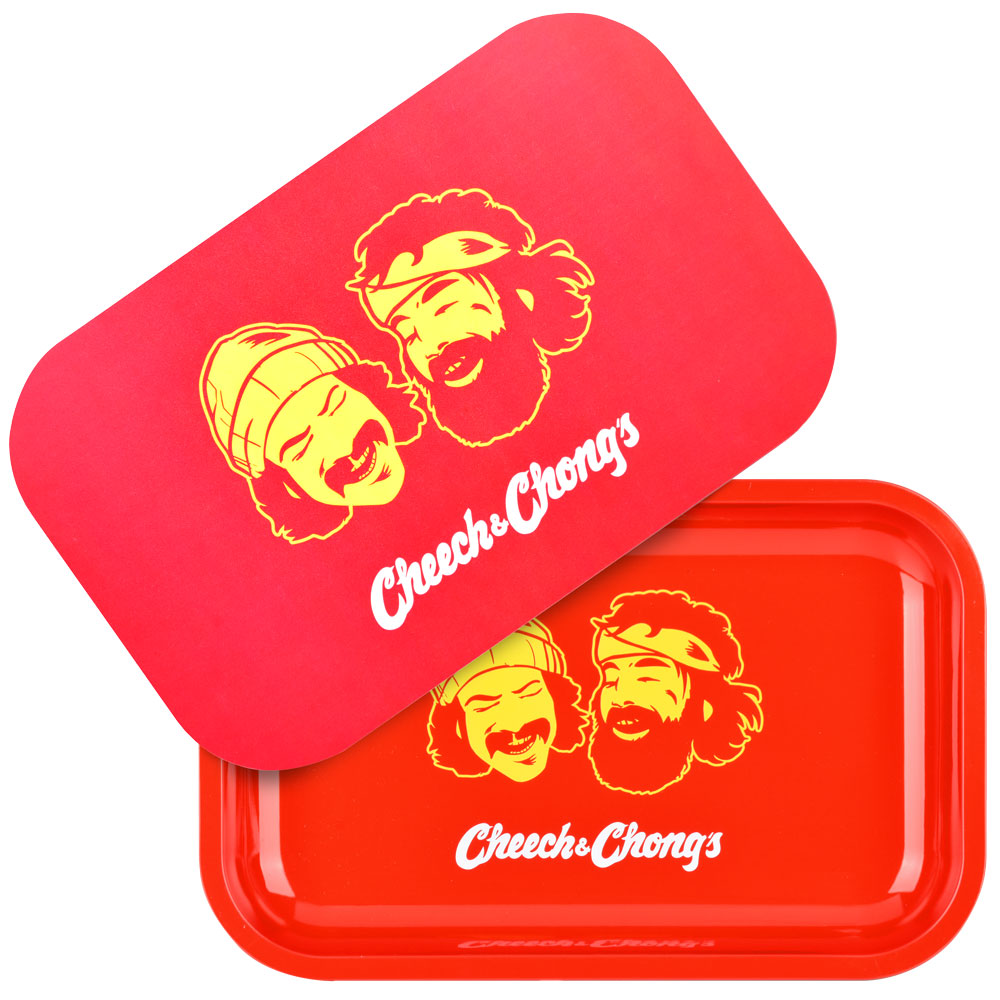 Cheech & Chong x Pulsar Metal Rolling Tray W/ Lid - Red Faces / 11" x 7" - Smoke N’ Poke