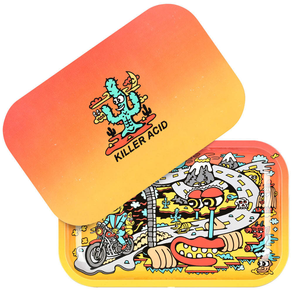 Pulsar Metal Rolling Tray W/ Lid - Road Trip / 11" x 7" - Smoke N’ Poke