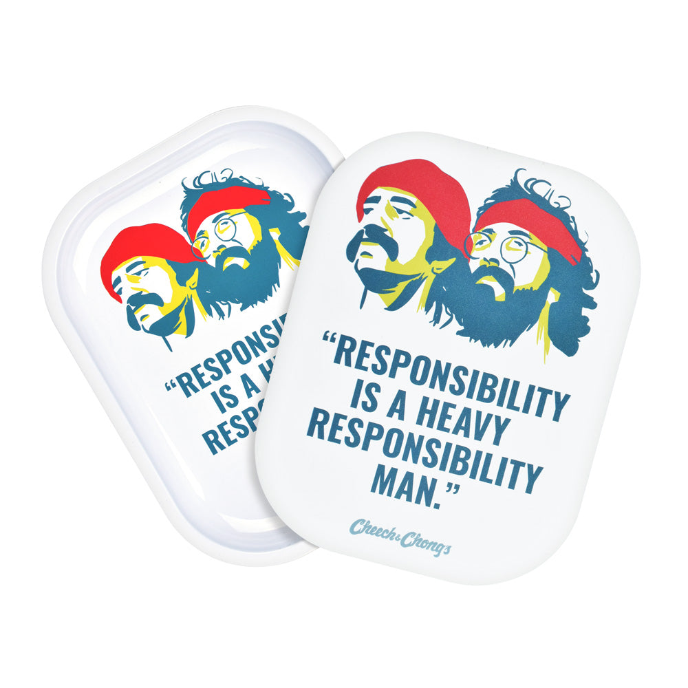 Cheech & Chong's x Pulsar Mini Metal Rolling Tray w/ Lid - Responsibility / 7"x5.5" - Smoke N’ Poke