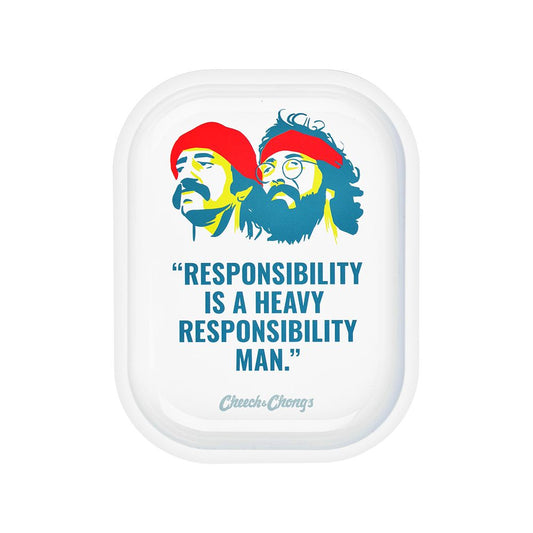 Mini bandeja enrollable de metal Cheech &amp; Chong x Pulsar - Responsabilidad / 7"x5.5"