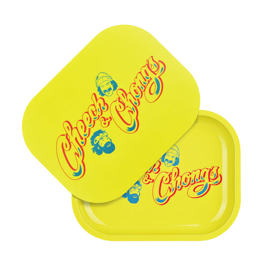 Cheech & Chong's x Pulsar Mini Metal Rolling Tray w/ Lid - Yellow Logo / 7"x5.5" - Smoke N’ Poke