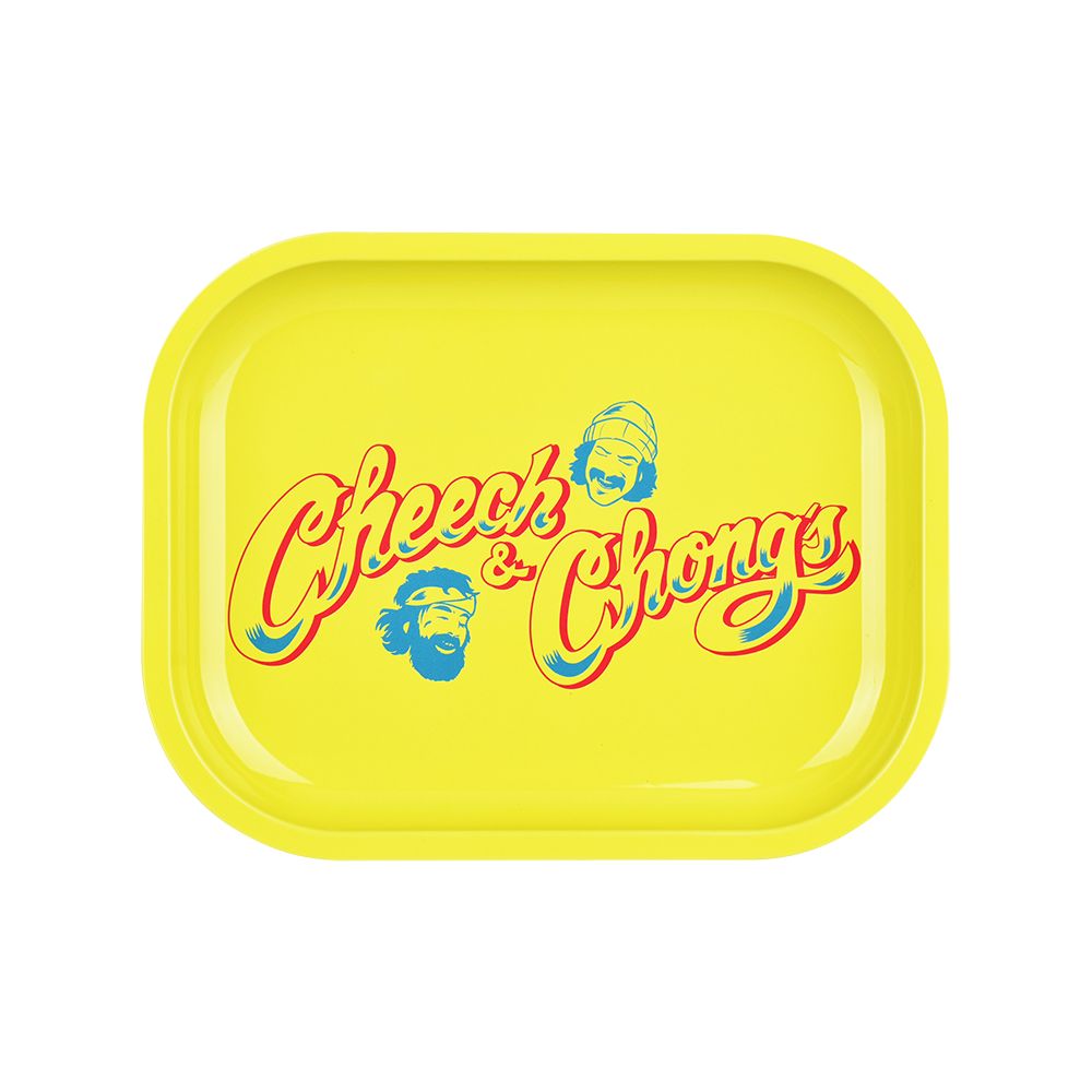 Mini bandeja enrollable de metal Cheech &amp; Chong x Pulsar - Logotipo amarillo / 7"x5.5"