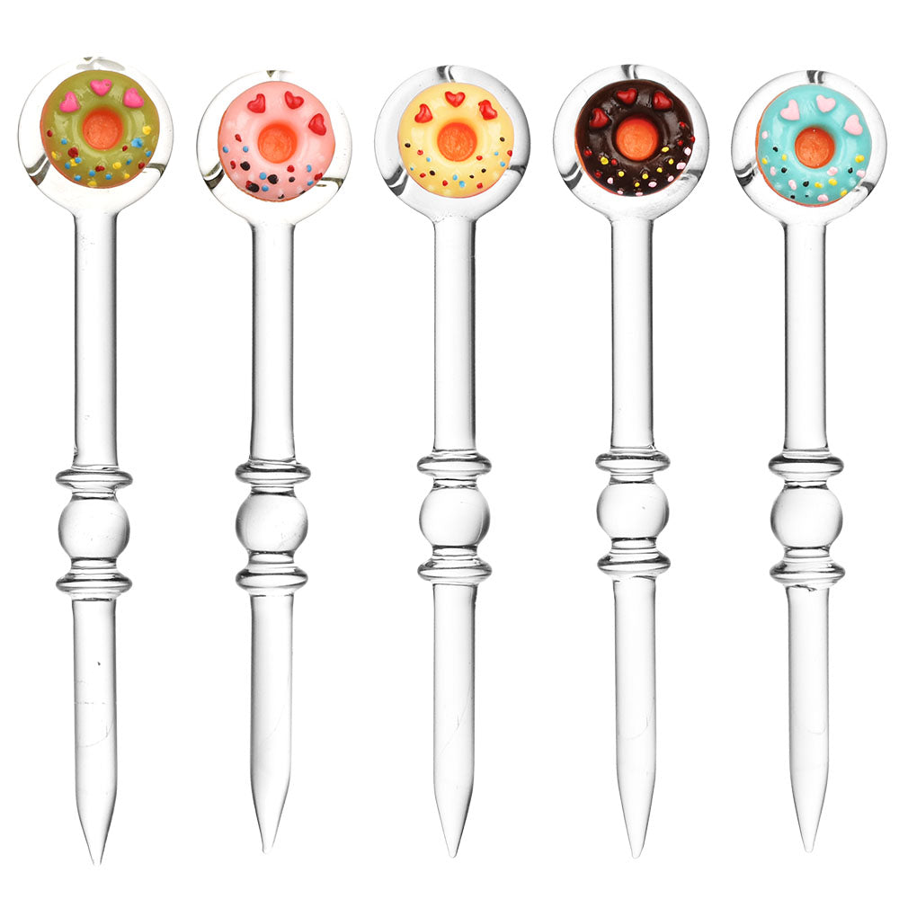 5PC SET - Glass Donut Dabber w/ Carb Cap - 6" / Assorted Colors - Smoke N’ Poke