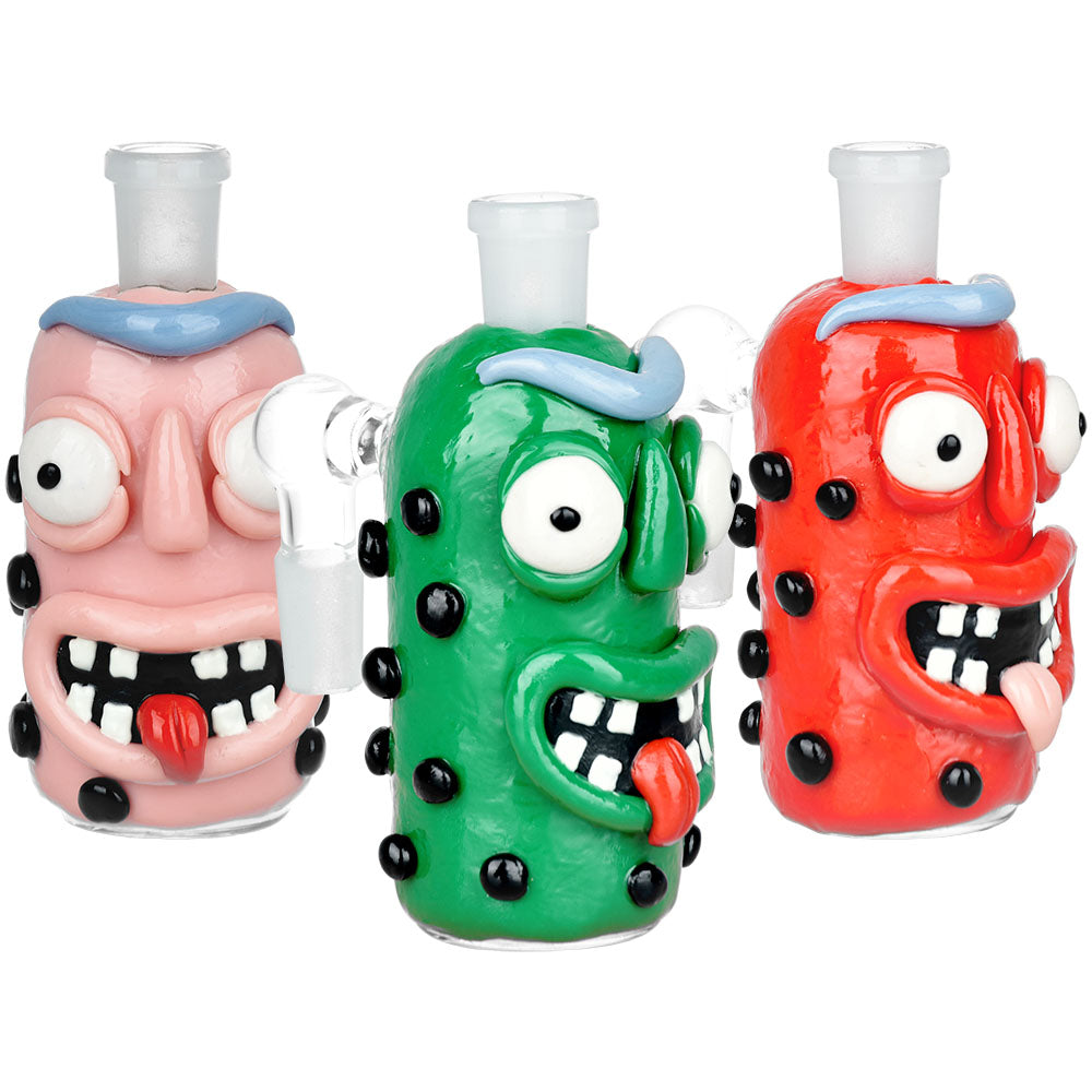 Mr Pickle Glass & Enamel Glow Ash Catcher - 4.5" / 14mm / 90D / Colors Vary - Smoke N’ Poke