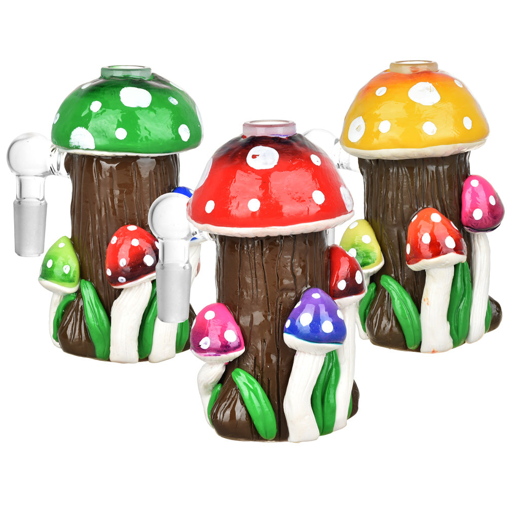 Shroom Cluster Glass & Enamel Ash Catcher - 4.75" / 14mm M / 90D / Colors Vary