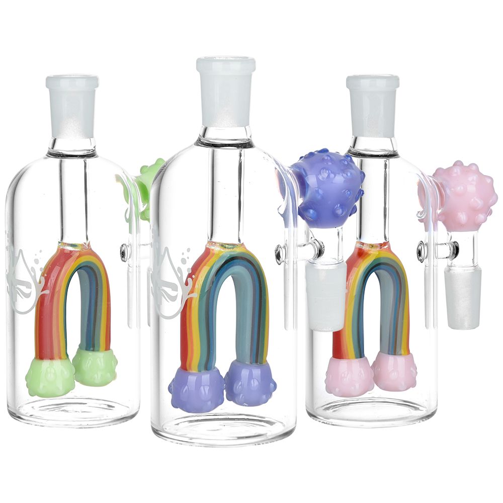 Rainbow Connection Glass Ash Catcher - 5" / 14mm M / 90D / Colors Vary