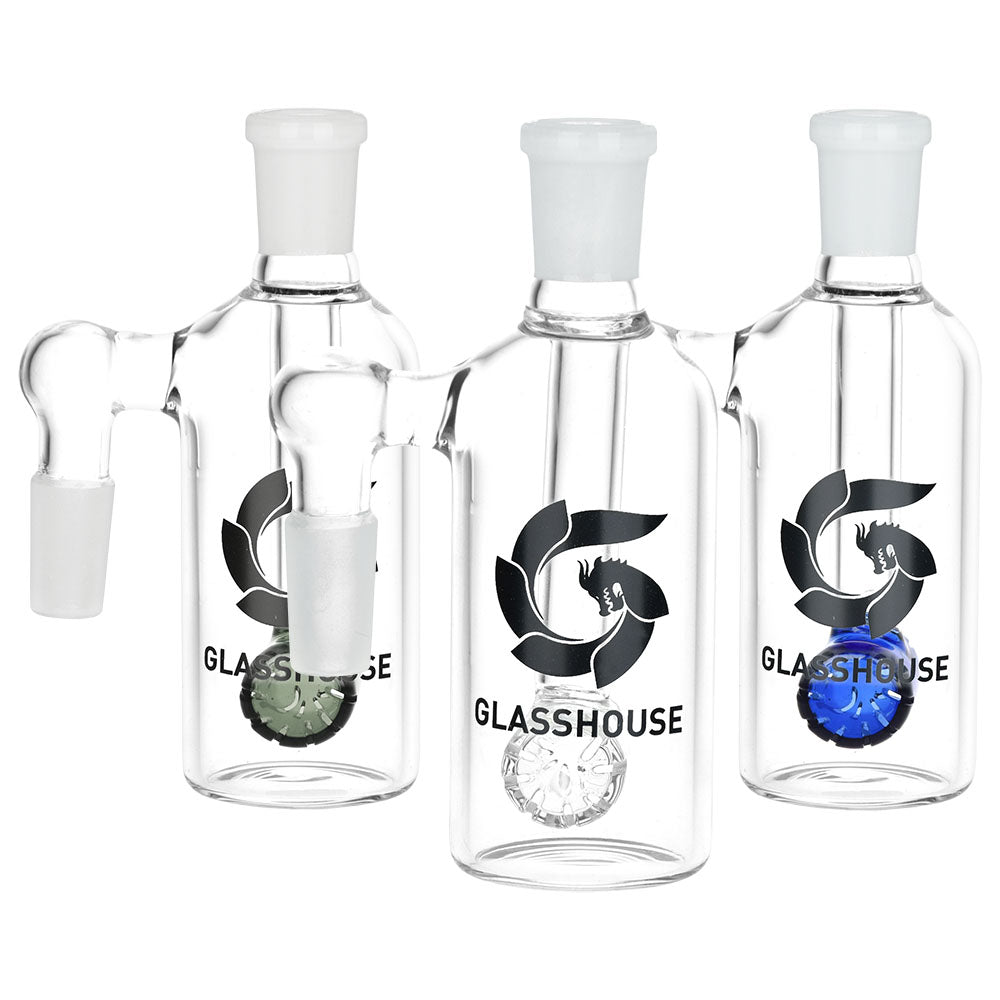 Glass House Barrel Diffuser Glass Ash Catcher - 14mm M / 90D / Colors Vary - Smoke N’ Poke