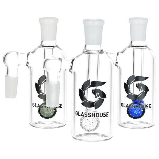 Glass House Barrel Diffuser Glass Ash Catcher - 14mm M / 90D / Colors Vary - Smoke N’ Poke