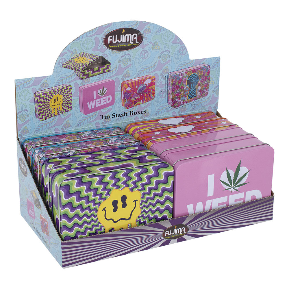 8PC DISPLAY - Fujima Tin Stash Box - 6.5"x4.5" / Assorted Designs - Smoke N’ Poke