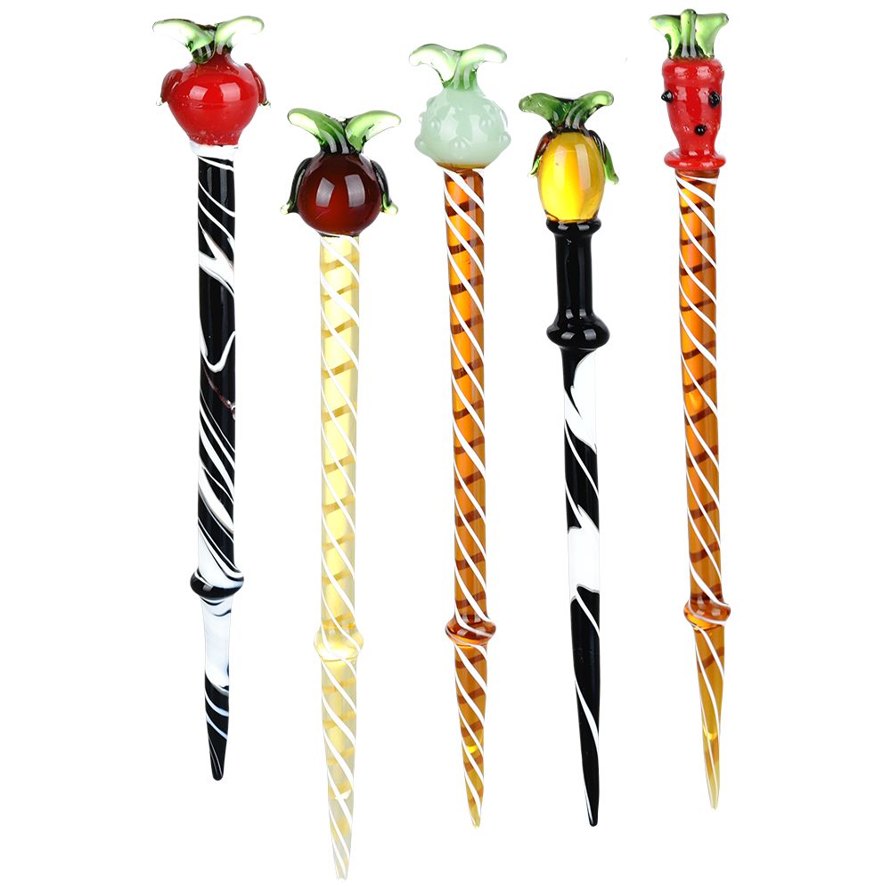 10CT BUNDLE - Striped Fruit Glass Dab Tool - 5.5" / Assorted Designs