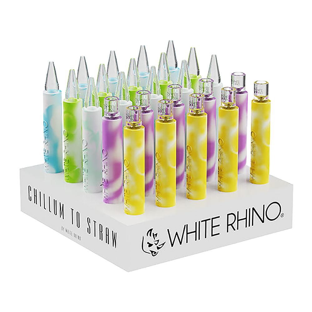 25CT DISPLAY - White Rhino Quartz Chillum To Straw - 5" / Glow In The Dark