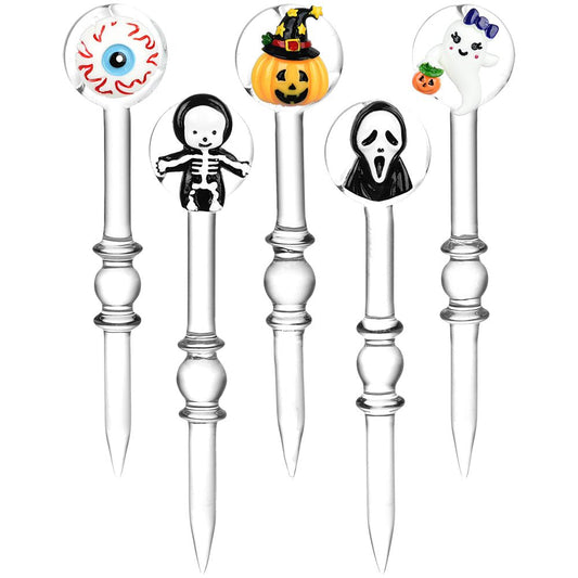 5CT BUNDLE - Halloween Assortment 2-in-1 Glass Dab Tool & Carb Cap - 5.5" / 30mm