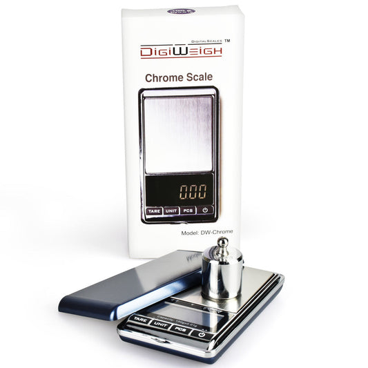 DigiWeigh Chrome Digital Pocket Scale w/ Weight | 100g x 0.01g - Smoke N’ Poke