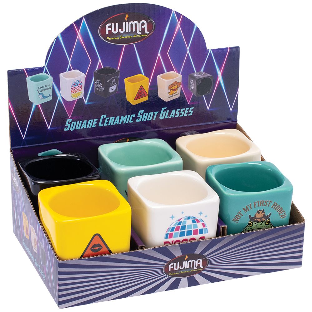 6CT DISPLAY - Fujima Square Ceramic Shot Glasses - 2oz / Assorted Designs