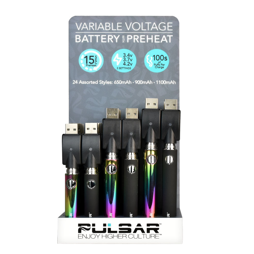 24PC DISP - Pulsar Variable Voltage Pen Batteries - Asst mAh - Smoke N’ Poke