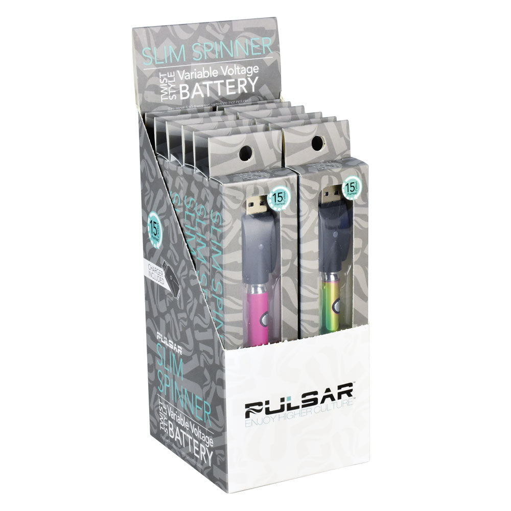 12 PC DISPLAY - Pulsar Slim Spinner VV Battery - 400mAh/Asst - Smoke N’ Poke