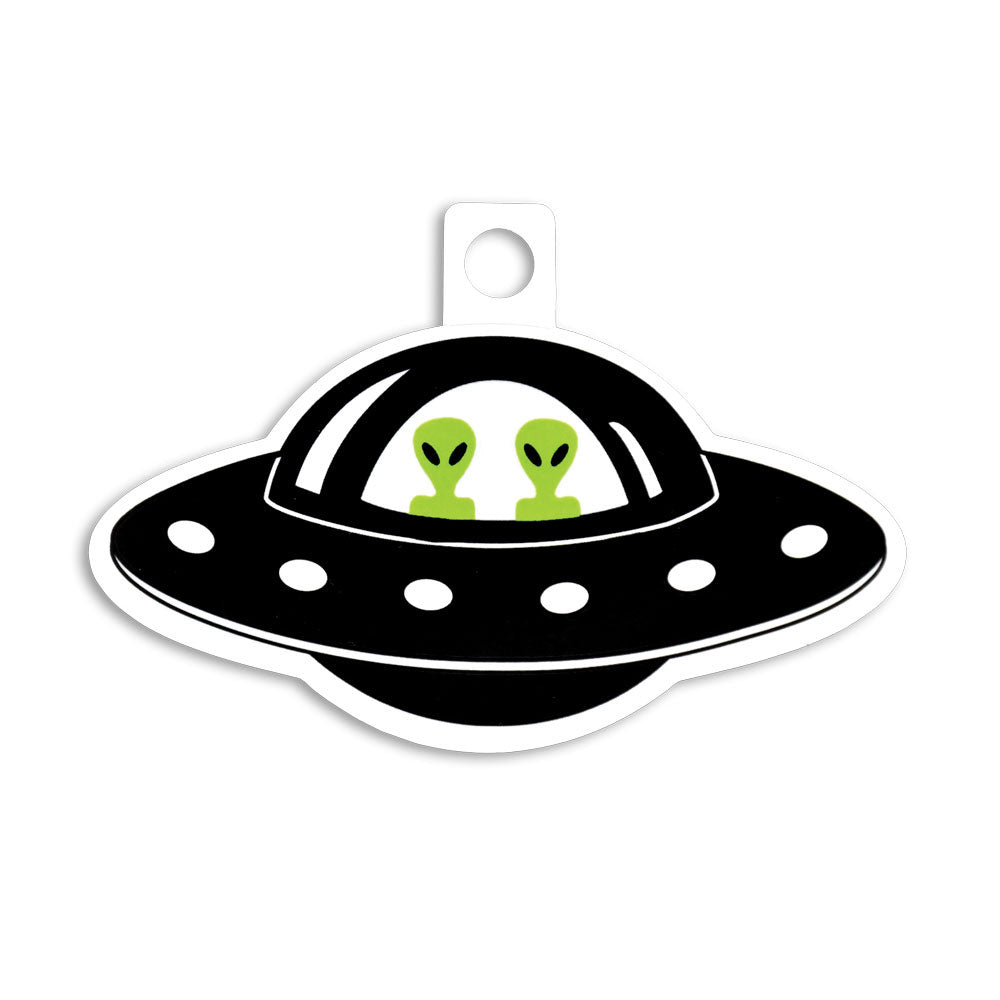 Alien Twins in Flying Saucer Spaceship Sticker- 4.5" x 2.25" - Smoke N’ Poke