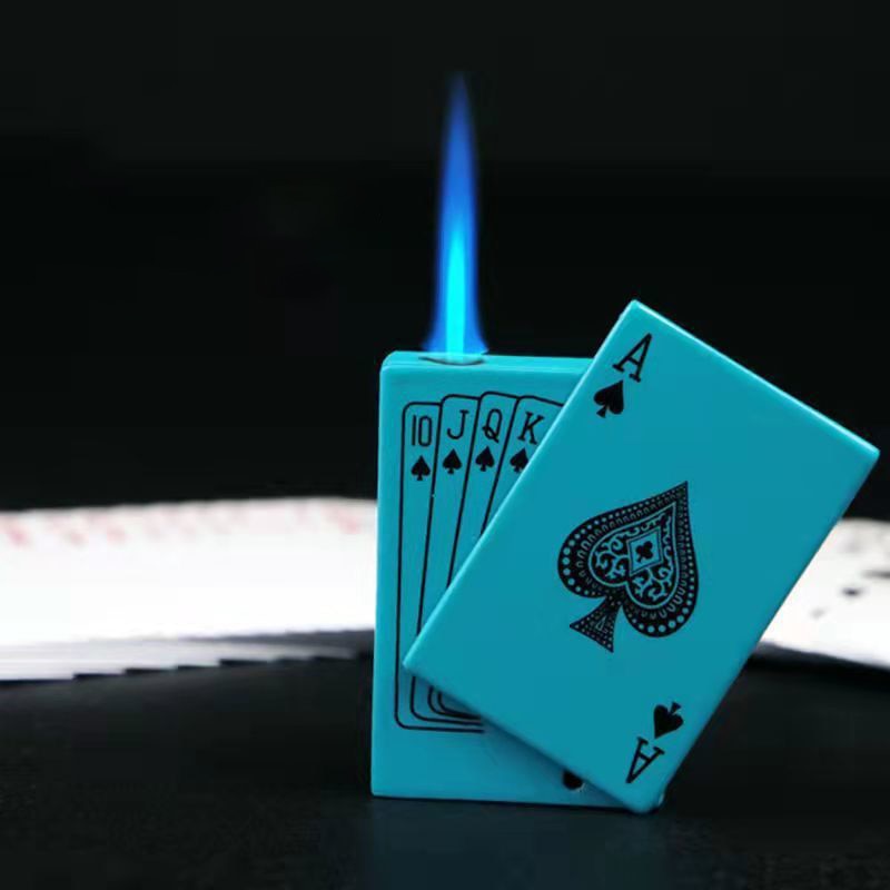 Metal Playing Cards Lighter Green Flame Poker Lighter Novel Lighter Poker Jet Torch Butane Metal Windproof Lighter - Smoke N’ Poke