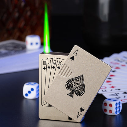 Metal Playing Cards Lighter Green Flame Poker Lighter Novel Lighter Poker Jet Torch Butane Metal Windproof Lighter - Smoke N’ Poke