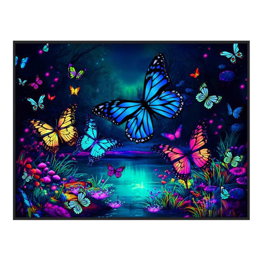 Butterfly World Black Light Reactive Wall Tapestry - 81"x53" - Smoke N’ Poke