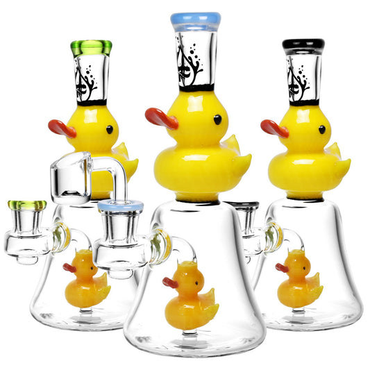 Pulsar Glass Double Duckie Rig - 7.5" / 14mm F / Colors Vary - Smoke N’ Poke