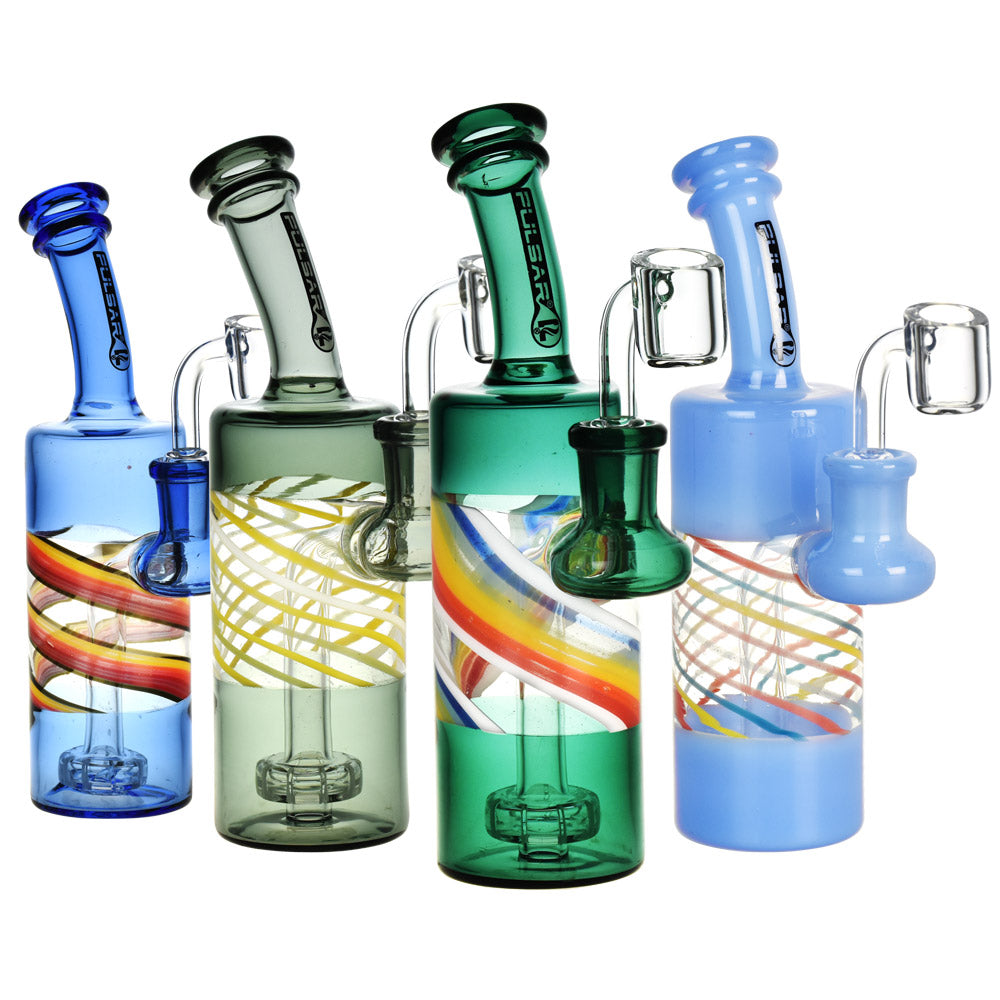 Pulsar Spiral Bottle Rig - 7" / 14mm F / Colors Vary - Smoke N’ Poke