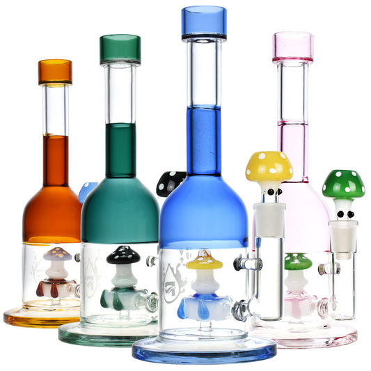 Pulsar Mushroom Perc Water Pipe - 9.75"/14mm F/Colors Vary - Smoke N’ Poke