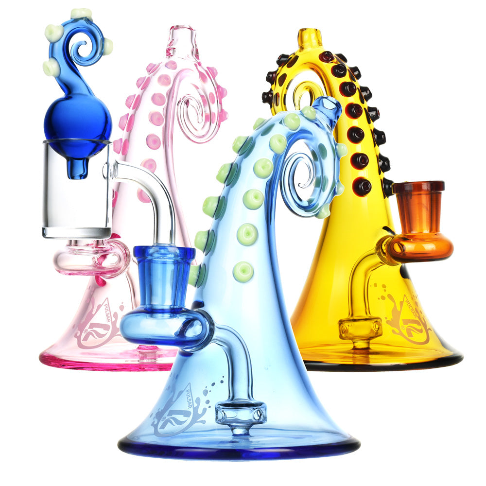 Pulsar Octopus Mini Dab Rig w/ Carb Cap - 4.5"/Colors Vary - Smoke N’ Poke