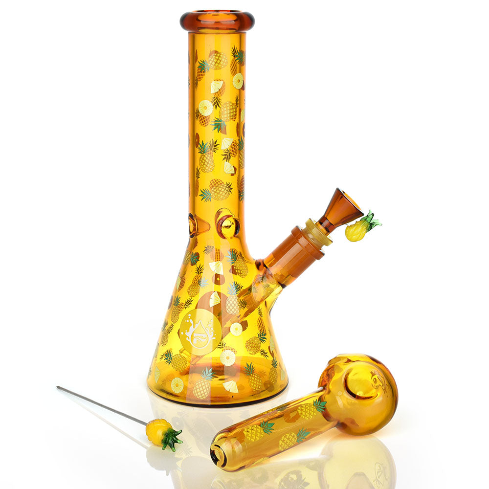 Pulsar Fruit Series Pineapple Express Herb Pipe Glow Duo - 10" / 14mm F - Smoke N’ Poke