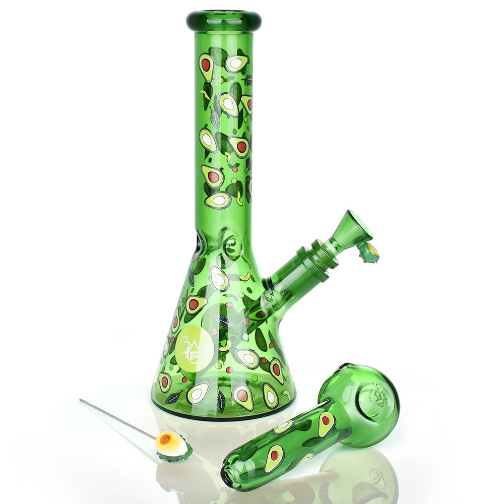 Pulsar Fruit Series Avocado Gold Herb Pipe Glow Duo - 10" / 14mm F - Smoke N’ Poke