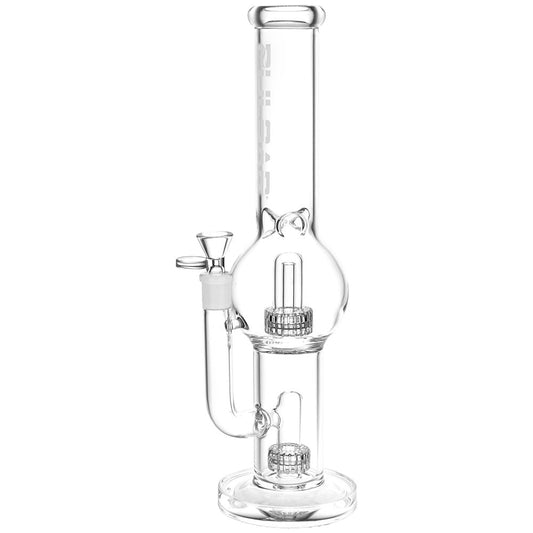 Pulsar Double Chamber Bubble Glass Water Pipe - 14" / 14mm F / Clear