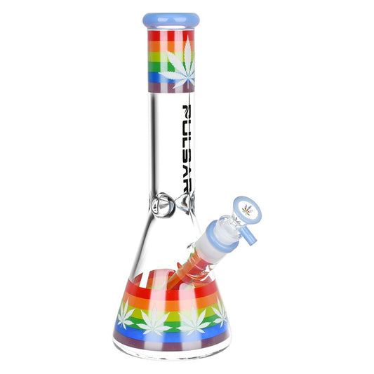 Pulsar Rainbow Pride Glow Glass Beaker Water Pipe - 10" / 14mm F