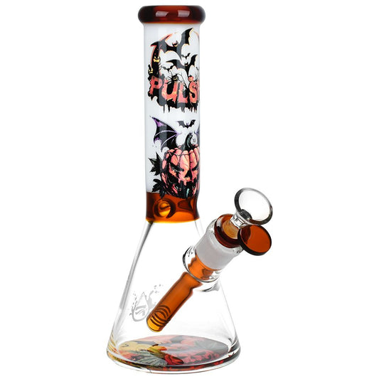 Pulsar Halloween Scene Beaker Glass Water Pipe - 9.5" / 14mm F