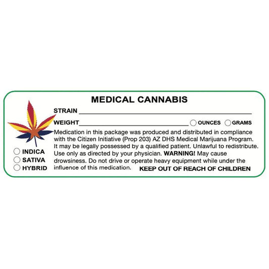 Arizona "Canna Strain & Weight Label" 1" x 3" Inch 1000 Count