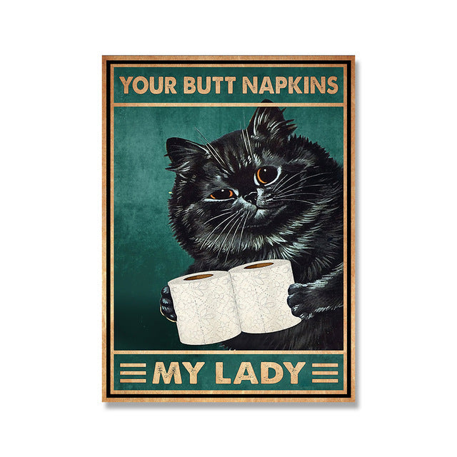 Black Cat Butt Napkin Poster Nordic Canvas Painting