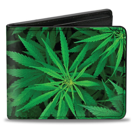 Bi-Fold Wallet - Vivid Marijuana Leaves Stacked