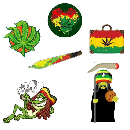 Pegatinas de cannabis, 6 pegatinas por paquete, varios diseños, (1 unidad)