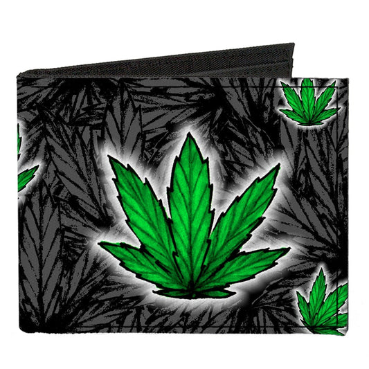 Cartera plegable de lona - Marijuana Haze Black