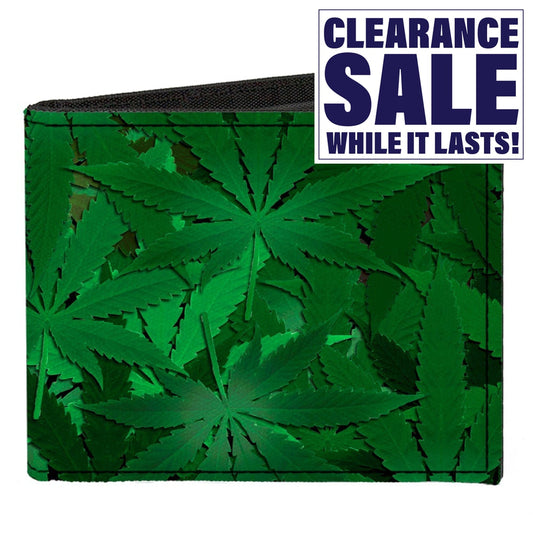 Canvas Bi-Fold Wallet - Marijuana Leaves Stacked