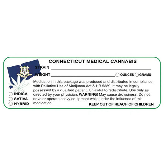 Connecticut "Canna Strain & Weight Label" 1" x 3" Inch 1000 Count