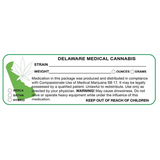 Delaware "Canna Strain & Weight Label" 1" x 3" Inch 1000 Count