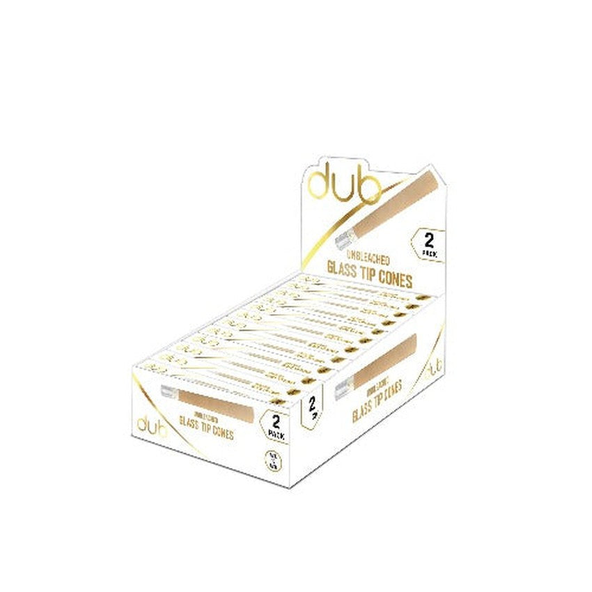 Dub 98mm Unbleached Cones With Glass Tip Display - 2 Per Pack - (24 Packs Per Display)