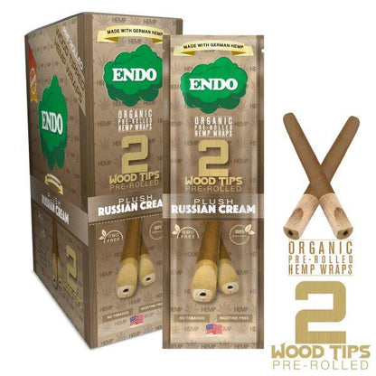 ENDO Organic Hemp Wrap Pre Rolled With Wood Tips 2 Per Pouch - Various Flavors - (15 Count Display)