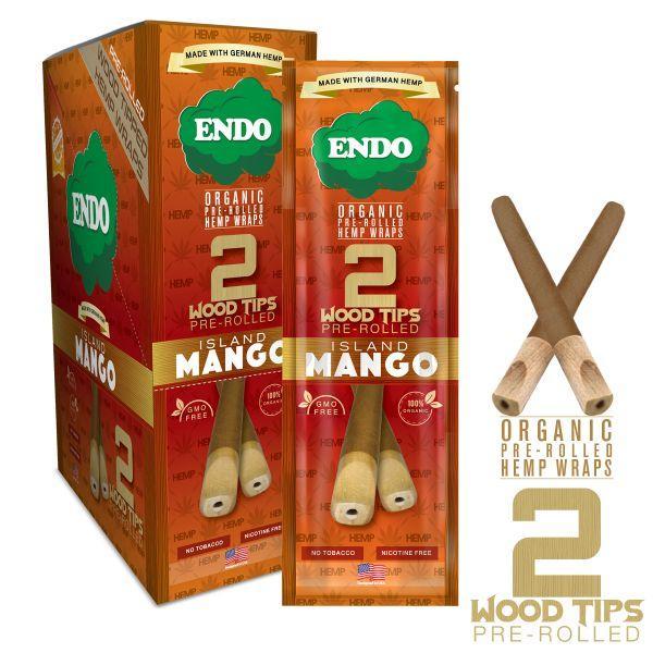ENDO Organic Hemp Wrap Pre Rolled With Wood Tips 2 Per Pouch - Various Flavors - (15 Count Display)