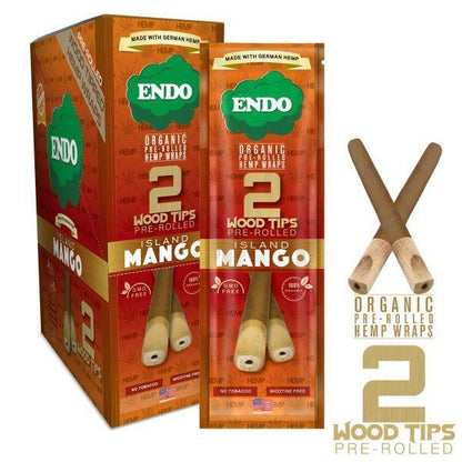 ENDO Organic Hemp Wrap Pre Rolled With Wood Tips 2 Per Pouch - Various Flavors - (15 Count Display)