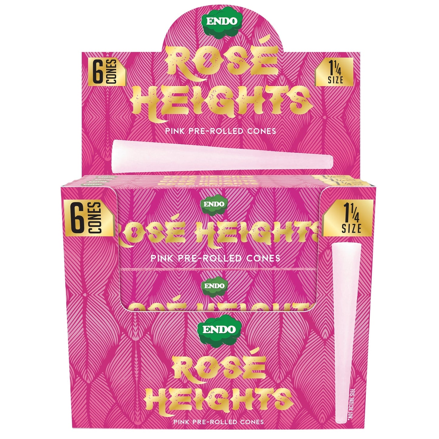 ENDO Rose Heights Premium Pink 1 1/4 Size Cones - 6 Cones Per Pack - (24 Count Display)