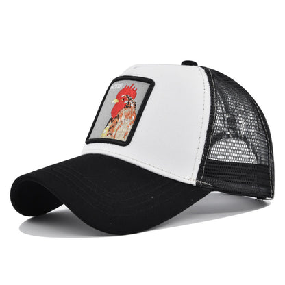 Gorra de malla de verano con gallo bordado para hombre ajustable