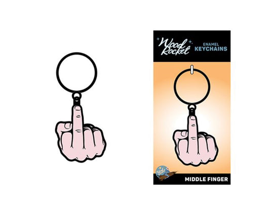 Wood Rocket Enamel Keychain - Middle Finger - Smoke N’ Poke